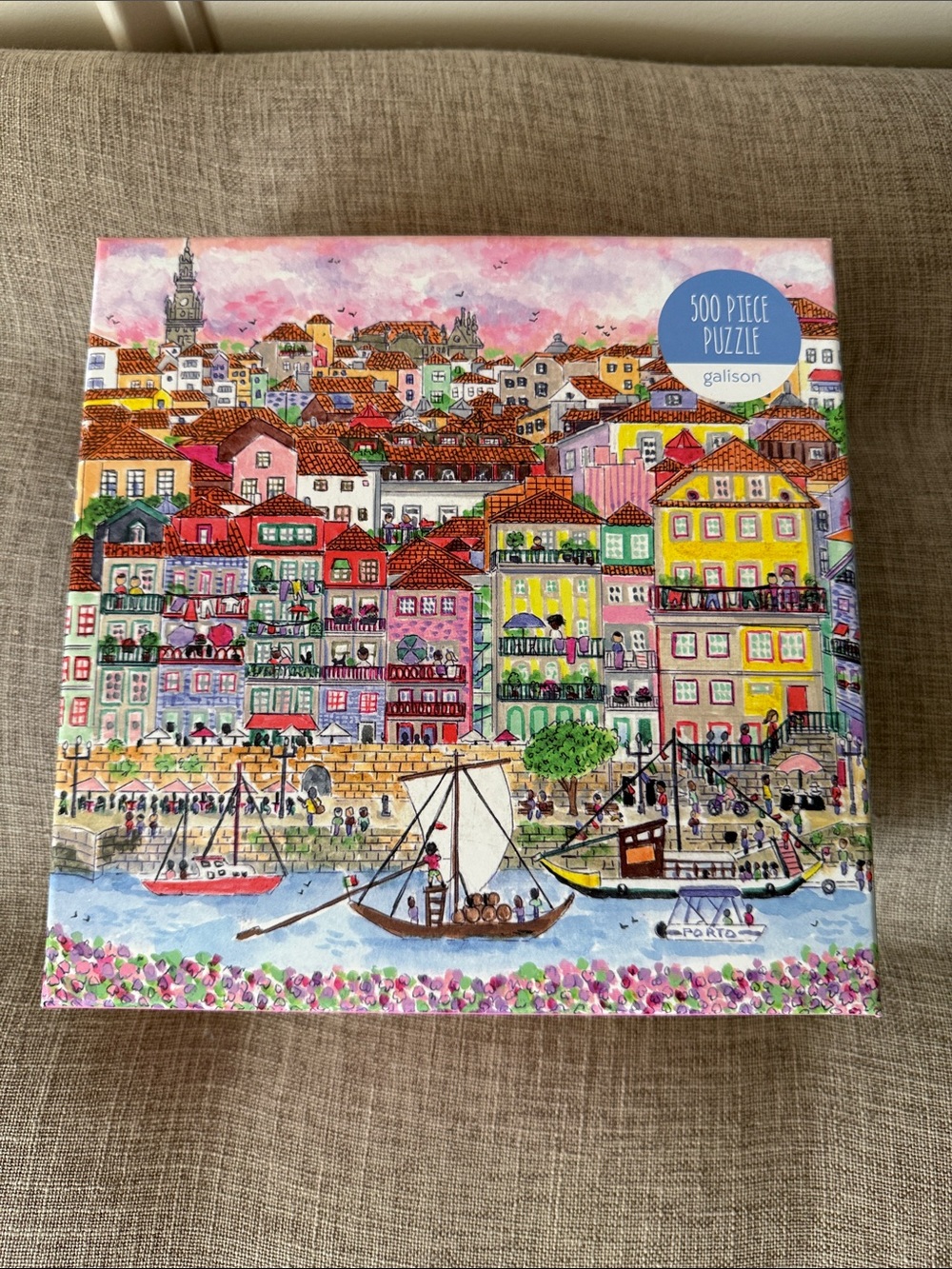 Michael Storrings Pink and Multicolor Coastal Village 500-Piece Puzzle